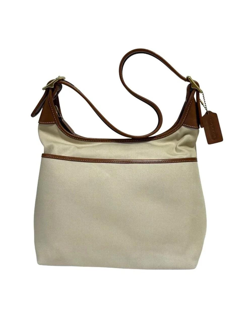 Vintage Y2K Coach Beige Canvas & Leather Shoulder Bag With Red Interior